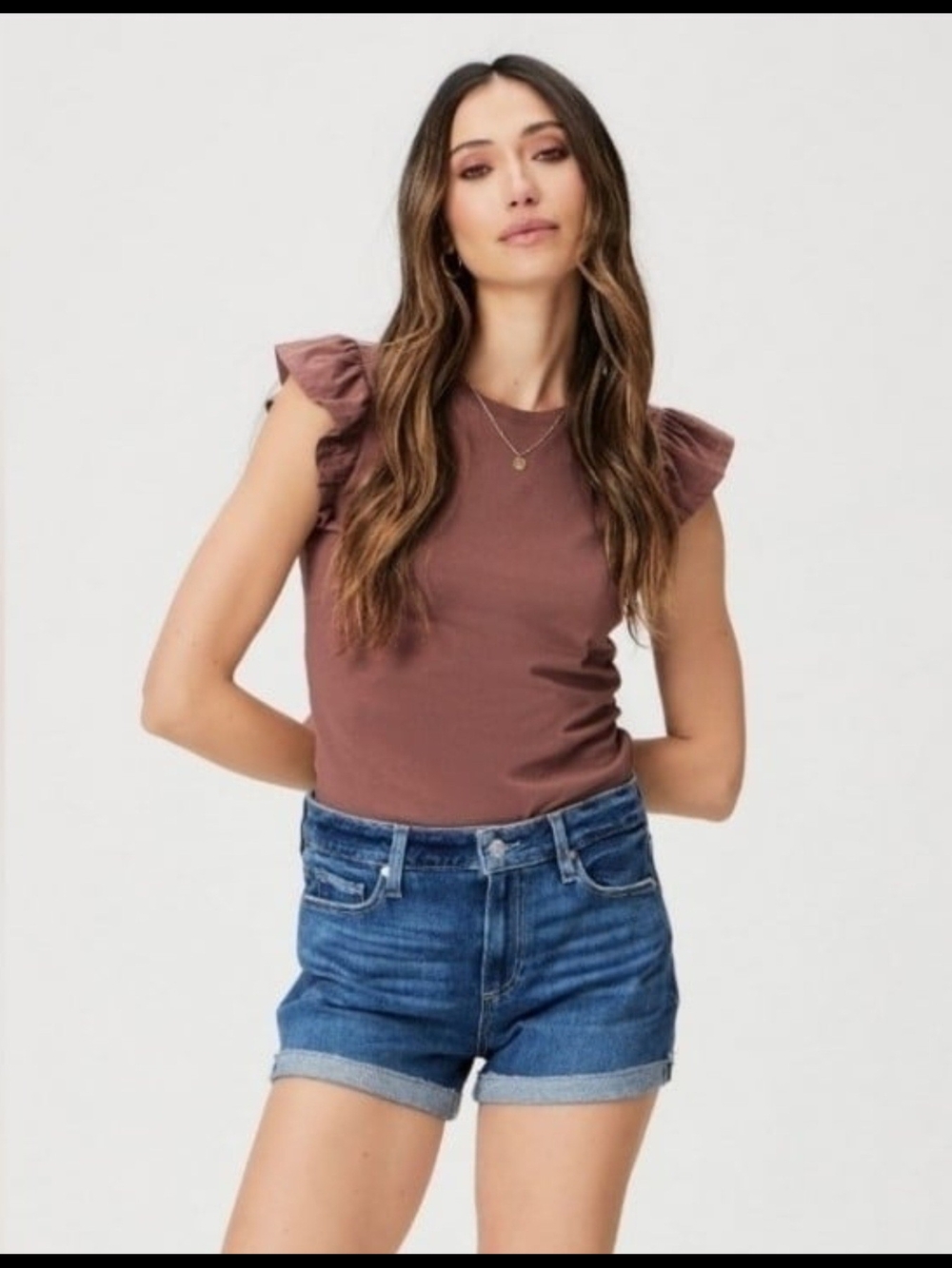 PAIGE Medium Blue Rolled Hem Jean Shorts